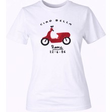 Trender 26YDT1000012 Beyaz Kadın T-Shirt Cıao Bella O Yaka