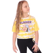 Toontoy Kız Çocuk Baskılı Bisiklet Yaka Kısa Kollu Tişört