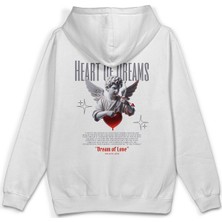 Overoz Melek Heart Of Dreams Sırt Baskılı Kapüşonlu Oversize Unisex Sweatshirt Beyaz Hoodie 1195