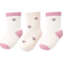 Solde 3 Çift Kız Çocuk Havlu Günlük Çorap – Çiçek Desenli, Kaymaz Tabanlı, Kaliteli