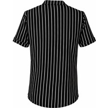 Trender Krep Çizgili Siyah Erkek Gömlek Zartem