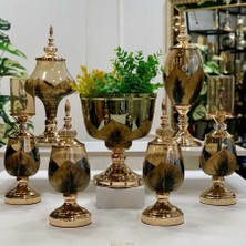 Dekor Arya 7 Parça Salon Konsol Aksesuar Seti Yaprak Gold