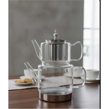 Feyza Design Indüksiyon Tabanlı Borosilikat Cam Çaydanlık Takımı 500 ml Demlik ve 1800 ml Suluk