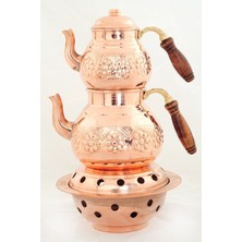 Feyza Design Bakır Çaydanlık Takımı, Osmanlı Tarzı, Balkon Sefası, Şık ve Zarif Tasarım
