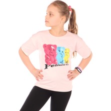 Toontoy Kız Çocuk Baskılı Bisiklet Yaka Kısa Kollu Tişört