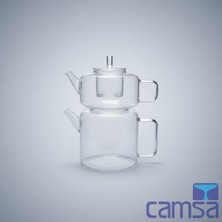 Feyza Design Şeffaf 2'li Cam Çaydanlık Takımı, 950 ml ve 1600 ml Kapasite