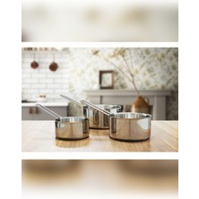 Feyza Design Paslanmaz Çelik Sütlük Seti, 3'lü, 12-14-16 Cm, Şık ve Kullanışlı