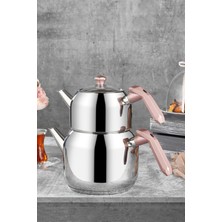 Feyza Design Opal Bakalit Kulplu Orta Boy Çelik Çaydanlık Rosegold