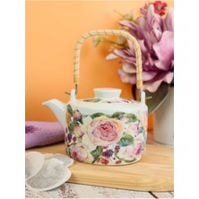Feyza Design Şık Hasır Saplı Seramik Demlik, Çay Demleme Için Elegant Tasarım