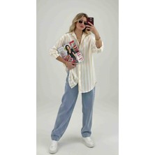 Modelist Oversize Çizgili Keten Gömlek