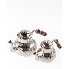 Feyza Design Dmt Gaziantep Bakır Çaydanlık Takımı, Ahşap Kulp, 1,3l, Zarif Tasarım