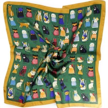 Kedi Baskılı Kare Fular / Bandana / Eşarp