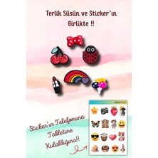 Birikiyedi 6'liıset Jibbitz Terlik Süsü Kiraz,uğur Böceği,ruj,balon,gökkuşağı Temalı
