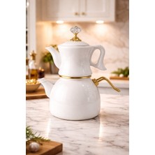 Feyza Design Şık Emaye Porselen Demleme Çaydanlık Seti, Doğal ve Dayanıklı Tasarım