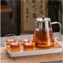 Feyza Design Oval Tasarımlı, Kapaklı, Süzgeçli, Lüks Cam Çay ve Kahve Demliği 750 ml