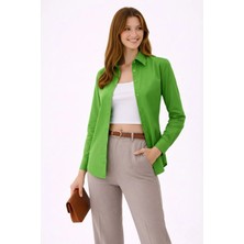 Glam Love Kadın Uzun Kollu Gömlek Düğmeli Klasik Yaka Günlük ve Ofis Şıklığına Uygun - Yeşil