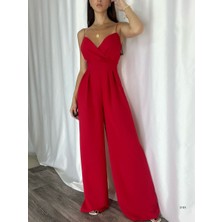 Rengamoda Ithal Krep Kumaş Askılı Geniş Paça Tulum Elbise (Renkli)