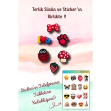Birikiyedi 6'lı Set Jibbitz Terlik Süsü Kırmızı Tema/çilek,uğur Böceği,ı Love You,kurdele,pati