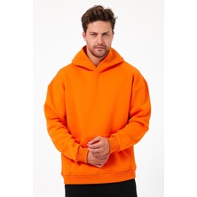 Overoz Basic Kapüşonlu Oversize Unisex Sweatshirt Turuncu Hoodie