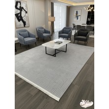 Konak Halı Modern Salon Halısı Premium Seri Açık Gri Emboss Kabartmalı Saçaklı Kaymaz Taban