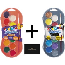 Carioca Neon ve Metalik Sulu Boya Seti - 2'li Özel Paket (24 Renk + 2 Fırça)