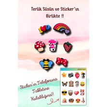 Birikiyedi 7'li Set Jibbitz Terlik Süsü Arı,çilek,gökkuşağı,mantar,kahve