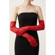 BMD Uzun Dantel Eldiven - Kırmızı