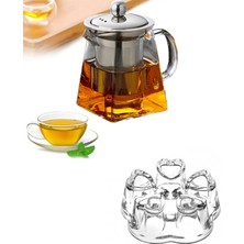 Feyza Design Cam Piramit Demlik ve Isıtıcılı Set, Metal Süzgeçli, 750 ml