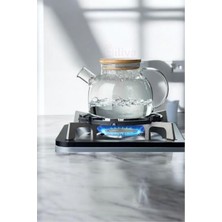 Feyza Design Isıya Dayanıklı Cam Çaydanlık Bambu Kapaklı, Şık ve Kullanışlı Tasarım