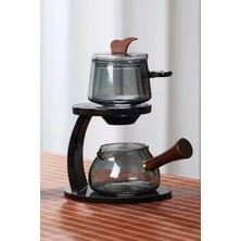 Feyza Design Borosilikat Cam Demlik Seti, Döndür Akıt Sistemi, Sihirli Bitki Çayı Demliği