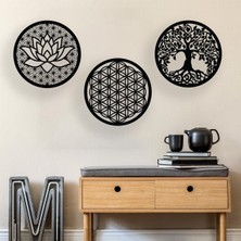 Hayat Ağaçı Yaşam Çiçeği Lotus Çiçeği Anlamlı 3 Parça Duvar Dekor Tablo