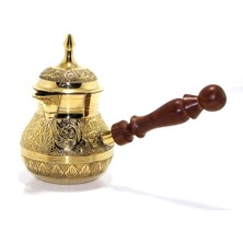 Feyza Design Pirinç Türk Kahvesi Cezvesi 6'' Ahşap Saplı, Işlemeli, Dayanıklı, Hediye Seçeneği