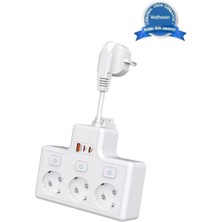 DS LLC Ieg ™ Termal Akım Korumalı 3’lü Duvar Tipi Priz 1x USB 2x Type-C Çıkışlı Grup Priz Çoğ