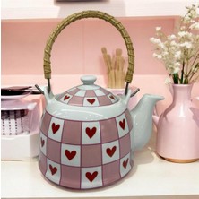 Feyza Design Porselen Hasır Saplı Bitki Çayı Demliği, 1 Litre, Zarif ve Şık Tasarım