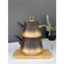 Feyza Design Döküm Siyah Gold Saplı Çaydanlık 3,2 Litre, Şık ve Dayanıklı Tasarım