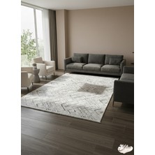 Konak Halı Kabartmalı Dokulu Açık Gri Geometrik Salon Halısı Saçaklı Kaymaz Taban