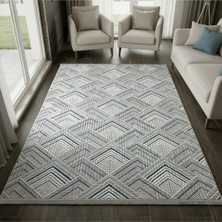 Konak Halı Modern Salon Halısı 3D Geometrik Desenli Gri Emboss Saçaklı Kaymaz Taban