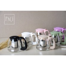 Feyza Design Şeffaf Cam Demlik 700 Ml, Pembe, Süzgeçli, Çay ve Bitki Demleme