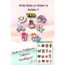 Birikiyedi 8'li Set Jibbitz Terlik Süsü Çiçek,bisiklet,motor,kahve