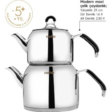 Feyza Design Şık Modern Orta Boy Çelik Çaydanlık Takımı, 2l/1l Set