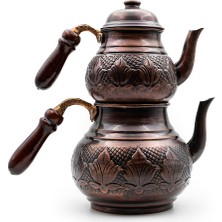 Feyza Design Bakır Eskitme Desenli Çaydanlık Seti, Şık ve Zarif Tasarım