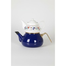 Feyza Design Şık Anadolu Motif Porselen Üst ve Emaye Alt Çaydanlık Seti