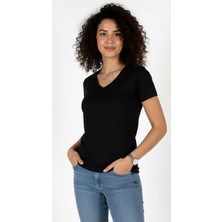 Teen Blood Kadın Siyah V Yaka Kısa Kollu Body
