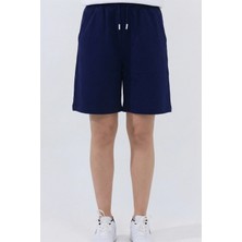 Veleno Kadın Lacivert Oversize Relaxed Bermuda Şort Rahat Kalıp