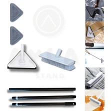 Funflex Set Üçgen Cam Duvar Yüzey Cam Silme Paspas Mop Sert Kıllı Çekçekli Fırça Başlık Tek Sapılı