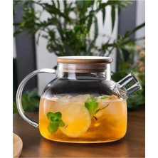 Feyza Design 900 ml Bambu Kapaklı Isıya Dayanıklı Cam Bitki Çayı Demliği