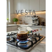 Feyza Design Ileri Düzey Borosilikat Cam Cezve, Çiçek Desenli Kulplu, 400 ml