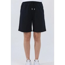 Veleno Kadın Siyah Oversize Relaxed Bermuda Şort Rahat Kalıp