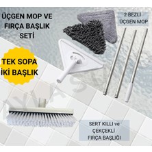 Funflex Çok Amaçlı Temizlik Seti – 2 Bezli Üçgen Mop + Çekçekli Sert Kıllı Fırça Başlığı