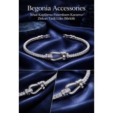 Begonia Accessories Ithal Özel Tasarım Zirkon Taşlı Kadın Bileklik 21 cm – 14K Altın Kaplama & 925 Ayar Gümüş Kaplama Seçenekli – Paslanmaz Kararmaz Baget Zirkon Şerit Bileklik – Şık Trend Kadın Takı - 21